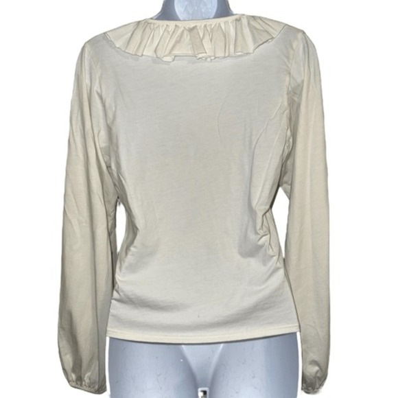 NATION LTD LOS ANGELES Giorgio Long Sleeve Ruffled Trim Top‎ in Porcelain NWT XS - Picture 6 of 7